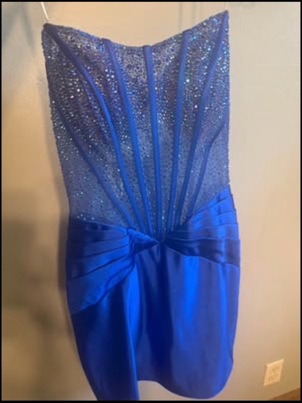 Sherri Hill Strapless Midnight Blue Beaded Homecoming Dress